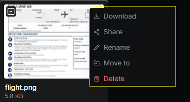 File menu with Rename, Move to, Download and Delete